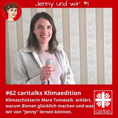 Caritalks Klimaedition #62: Klimaschützerin Mara Tomaszik mit Mikrofon – warum Bienen glücklich machen